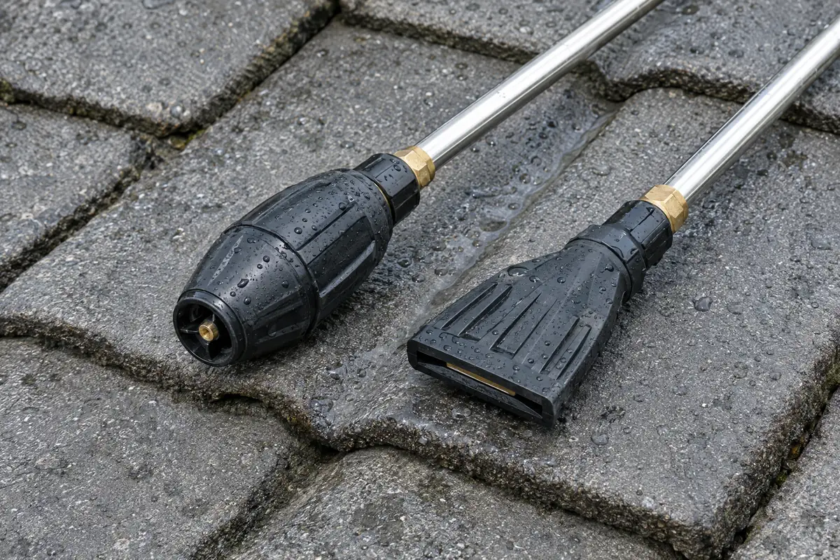 Rotační a plochá tryska pro tlakové čištění střechy