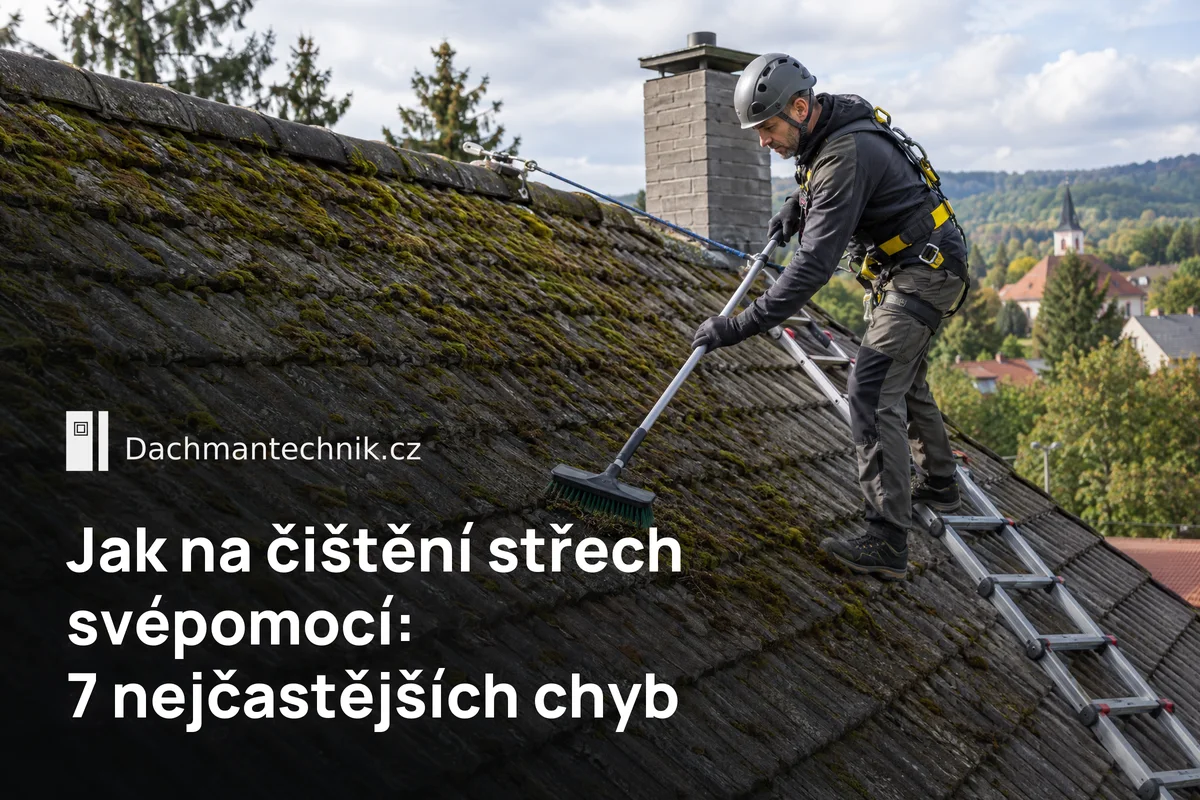 Jištění lanem a postrojem při čištění střechy svépomocí